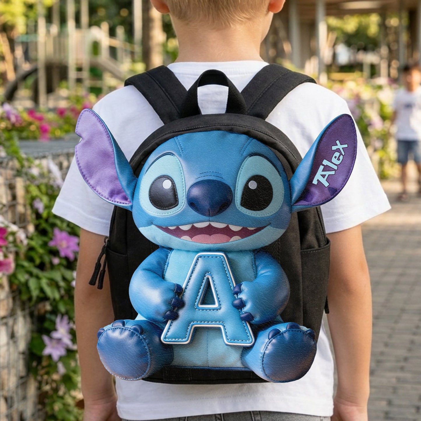 Cute Blue Alien & Letter - Personalized Ohana Changeable Leather Patch Backpack