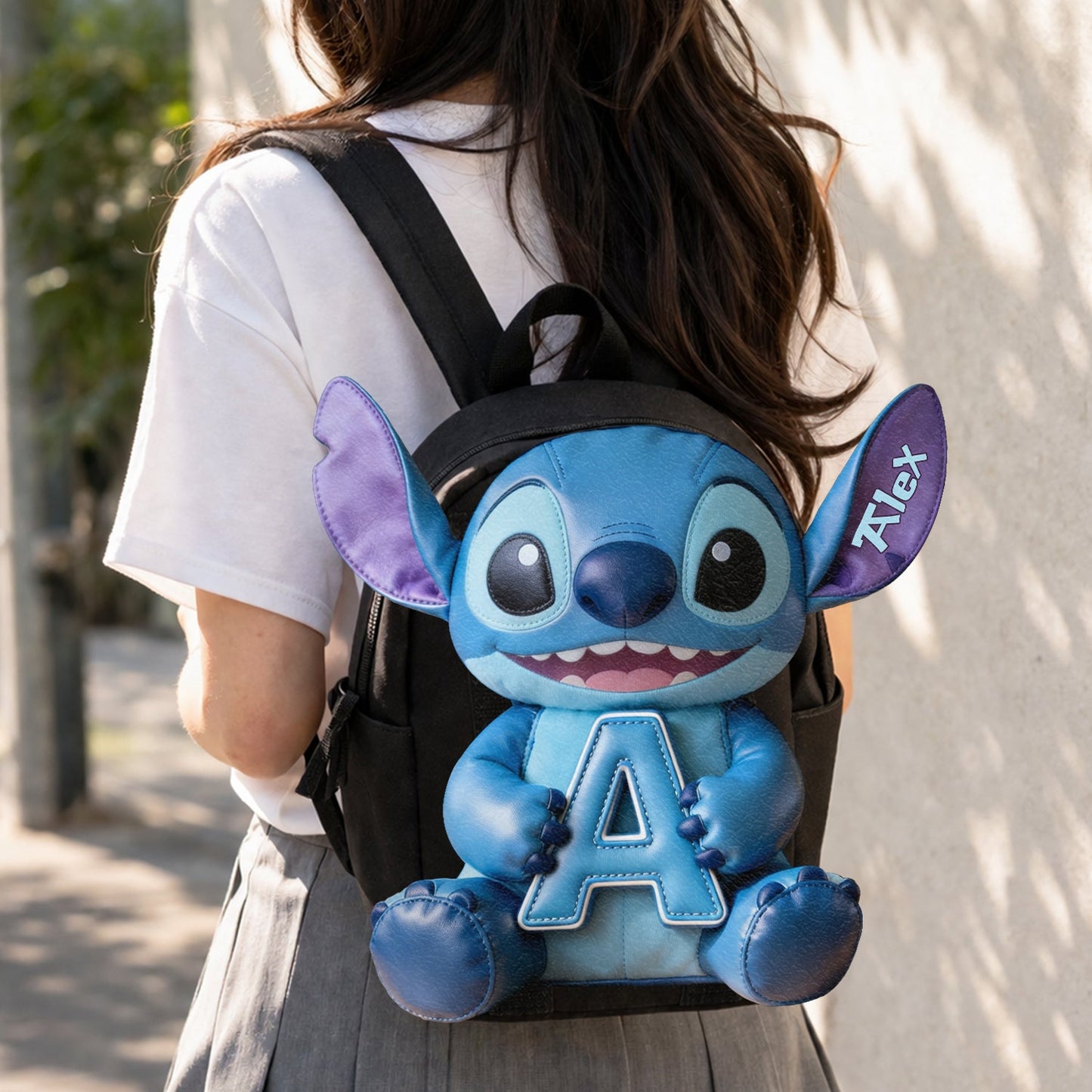 Cute Blue Alien & Letter - Personalized Ohana Changeable Leather Patch Backpack