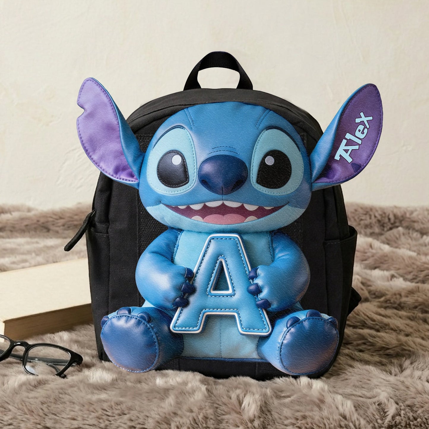 Cute Blue Alien & Letter - Personalized Ohana Changeable Leather Patch Backpack