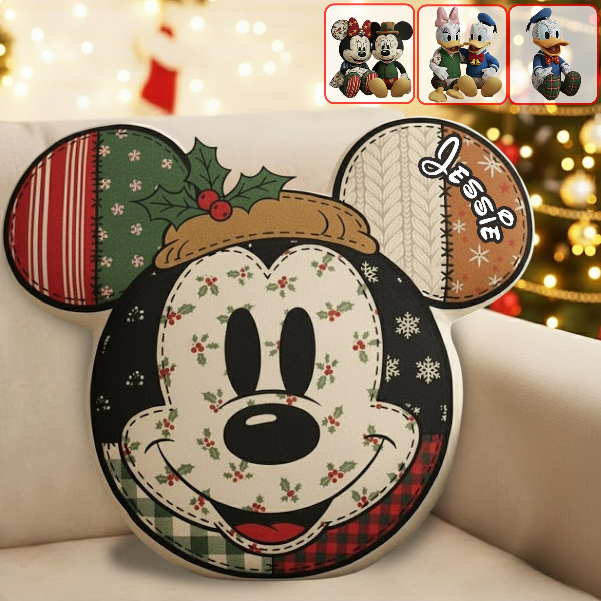 Cartoon Mouse Christmas - Personalized Mouse Faux Fur Shaped Pillow
