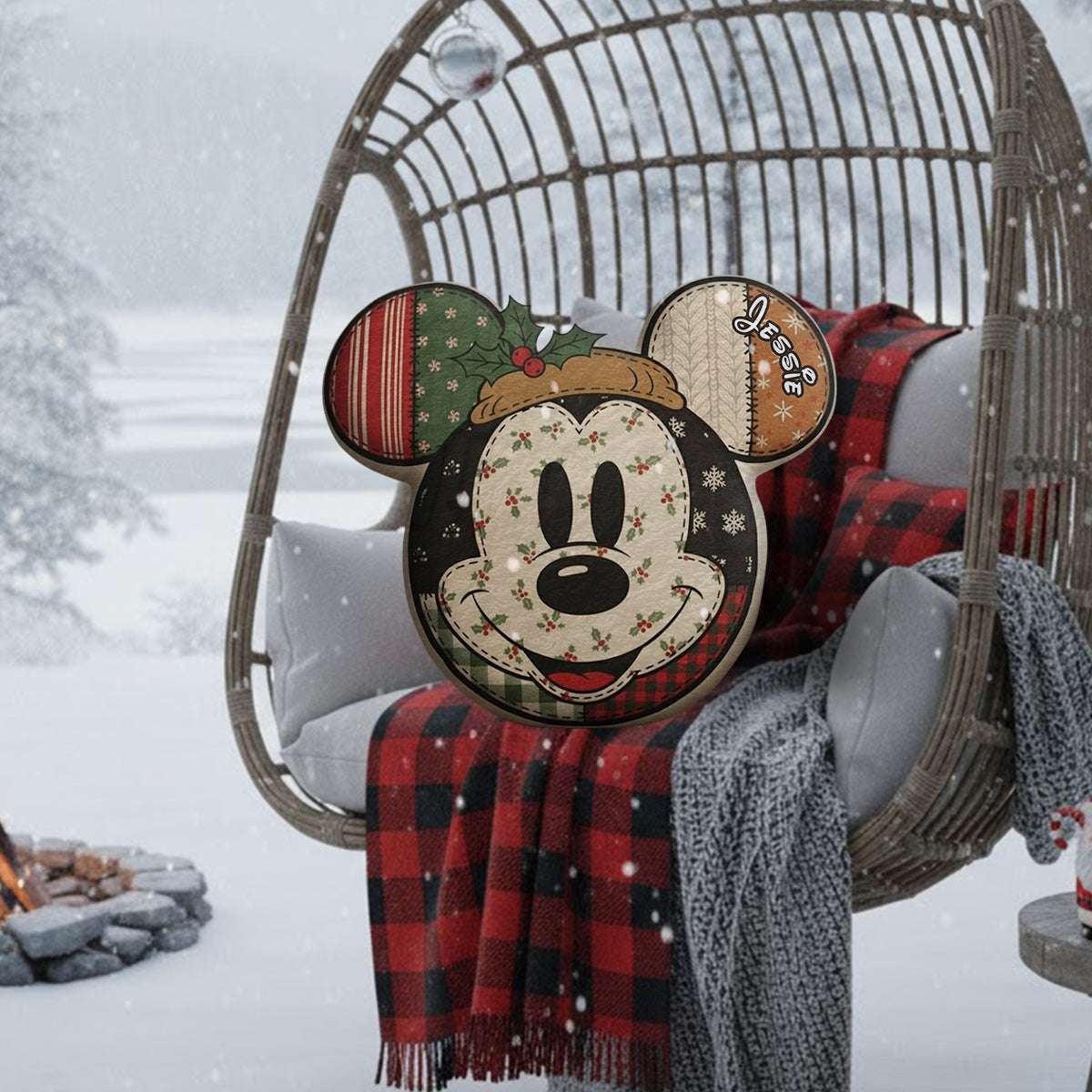 Cartoon Mouse Christmas - Personalized Mouse Faux Fur Shaped Pillow