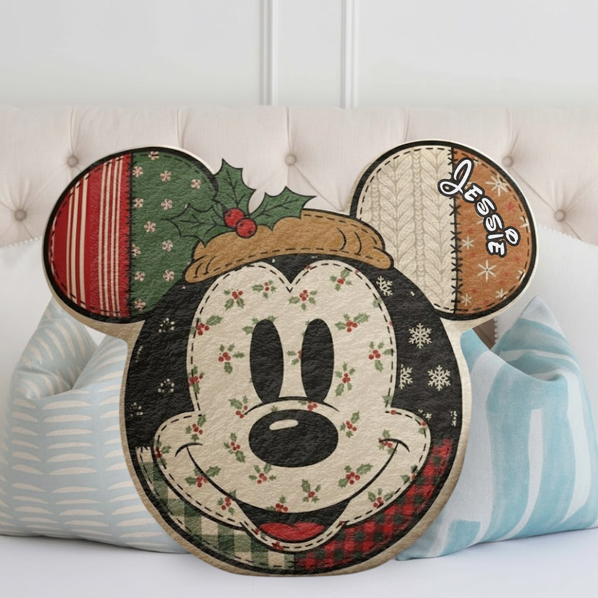 Cartoon Mouse Christmas - Personalized Mouse Faux Fur Shaped Pillow