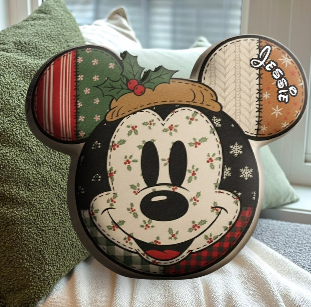 Cartoon Mouse Christmas - Personalized Mouse Faux Fur Shaped Pillow
