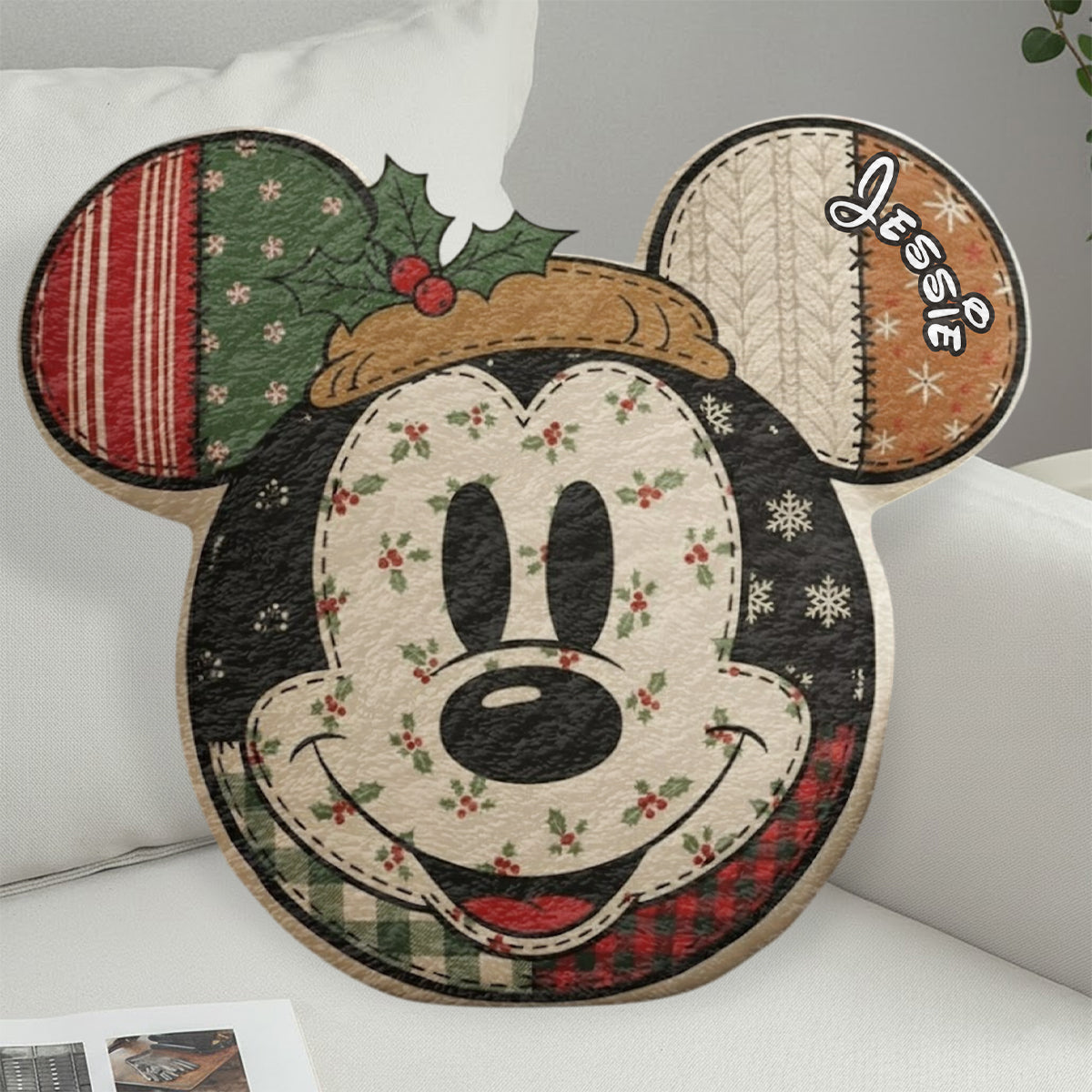 Cartoon Mouse Christmas - Personalized Mouse Faux Fur Shaped Pillow