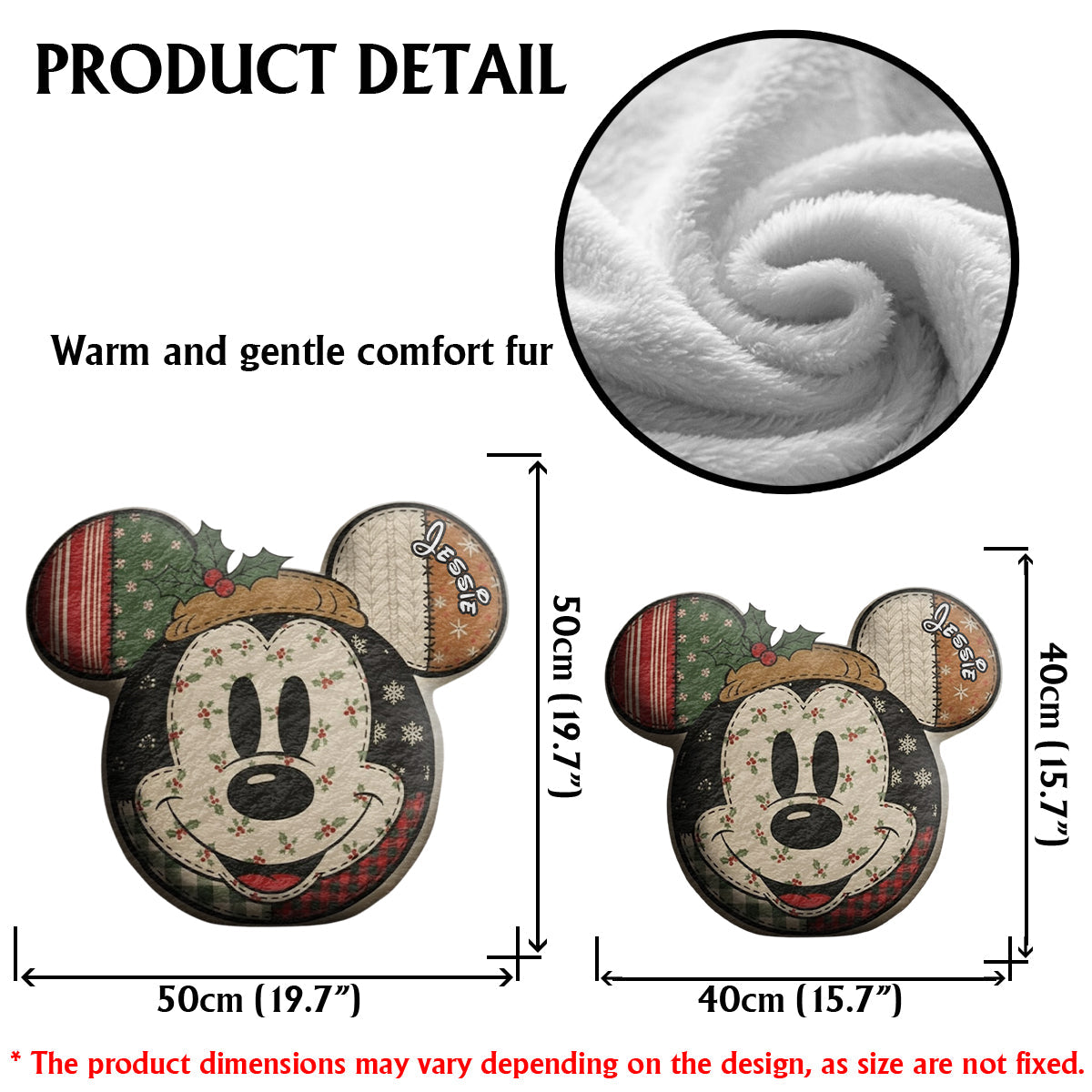 Cartoon Mouse Christmas - Personalized Mouse Faux Fur Shaped Pillow