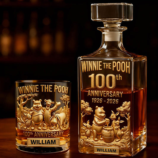 Honey Bear Celebrate 100th Anniversary - Personalized Yellow Bear Whiskey Decanter Set