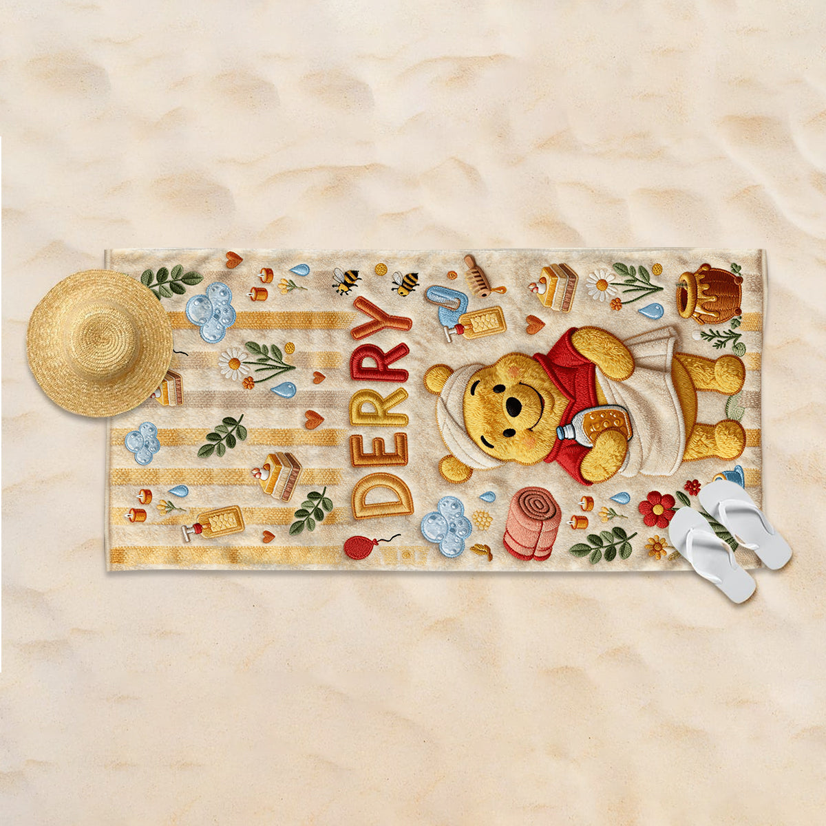 Bathing Time - Personalized Yellow Bear Quick-dry Beach Towel/ Bath Towel