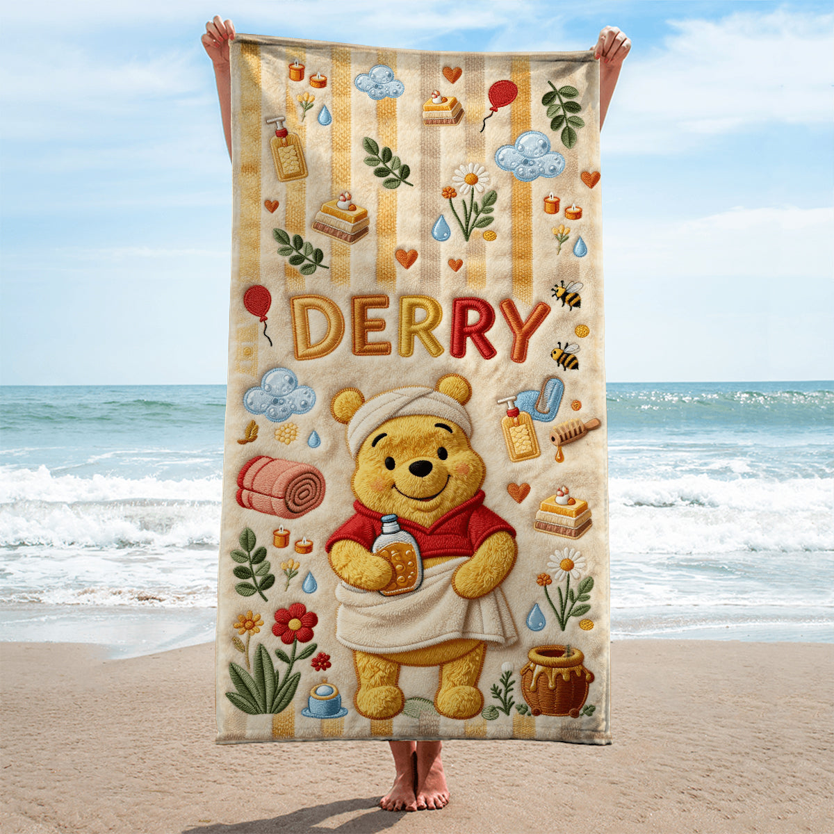 Bathing Time - Personalized Yellow Bear Quick-dry Beach Towel/ Bath Towel