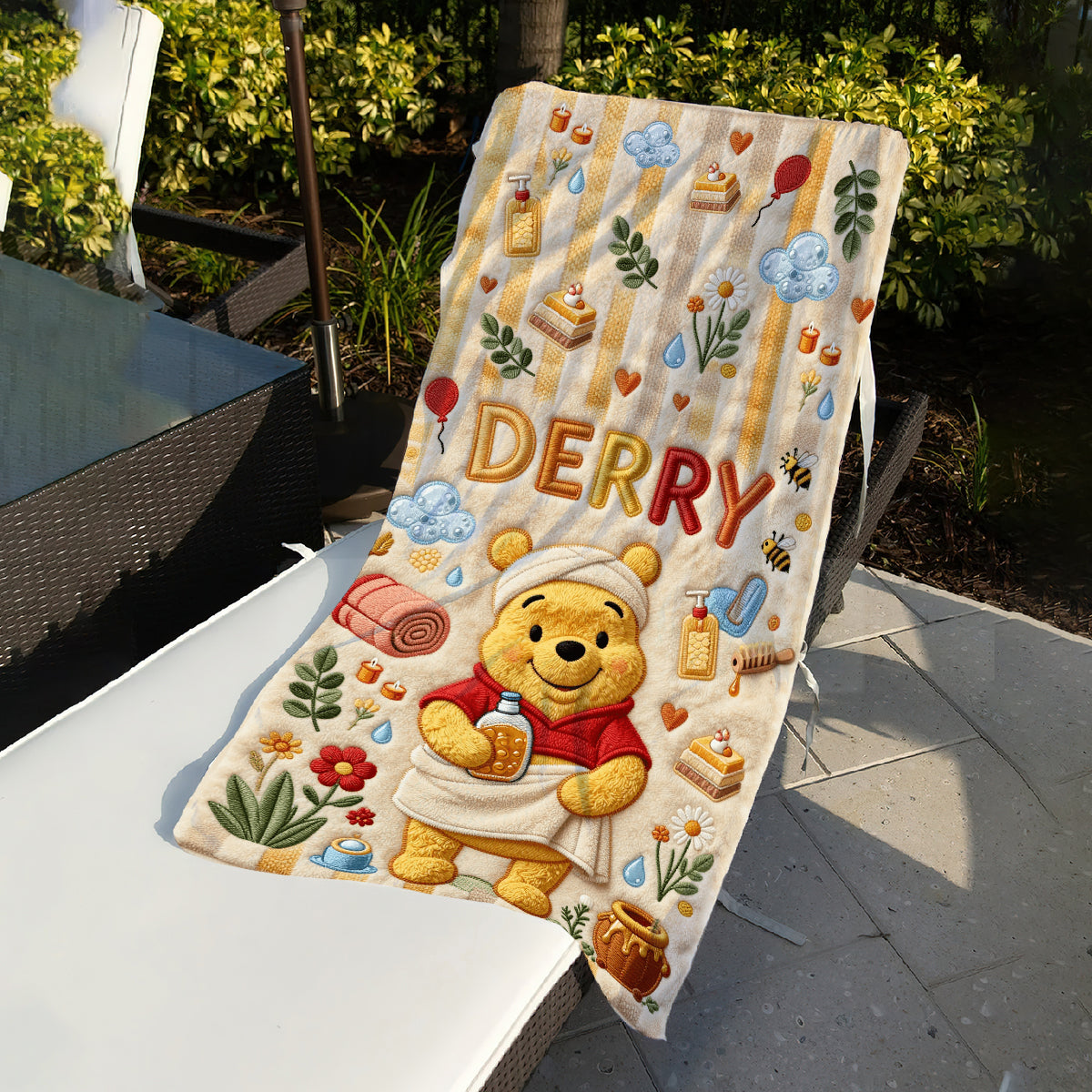 Bathing Time - Personalized Yellow Bear Quick-dry Beach Towel/ Bath Towel