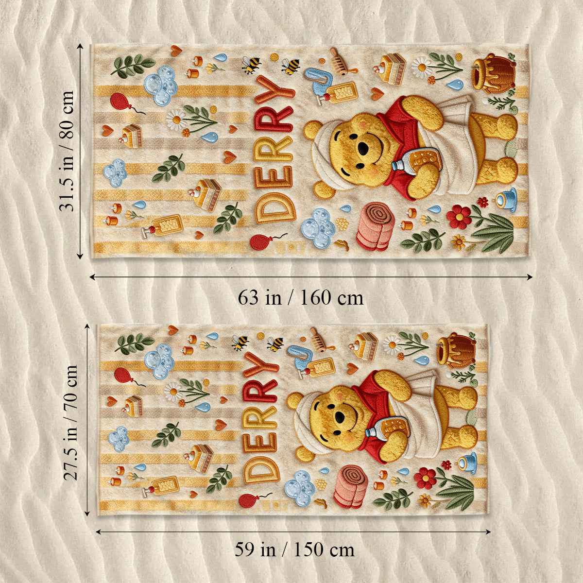 Bathing Time - Personalized Yellow Bear Quick-dry Beach Towel/ Bath Towel