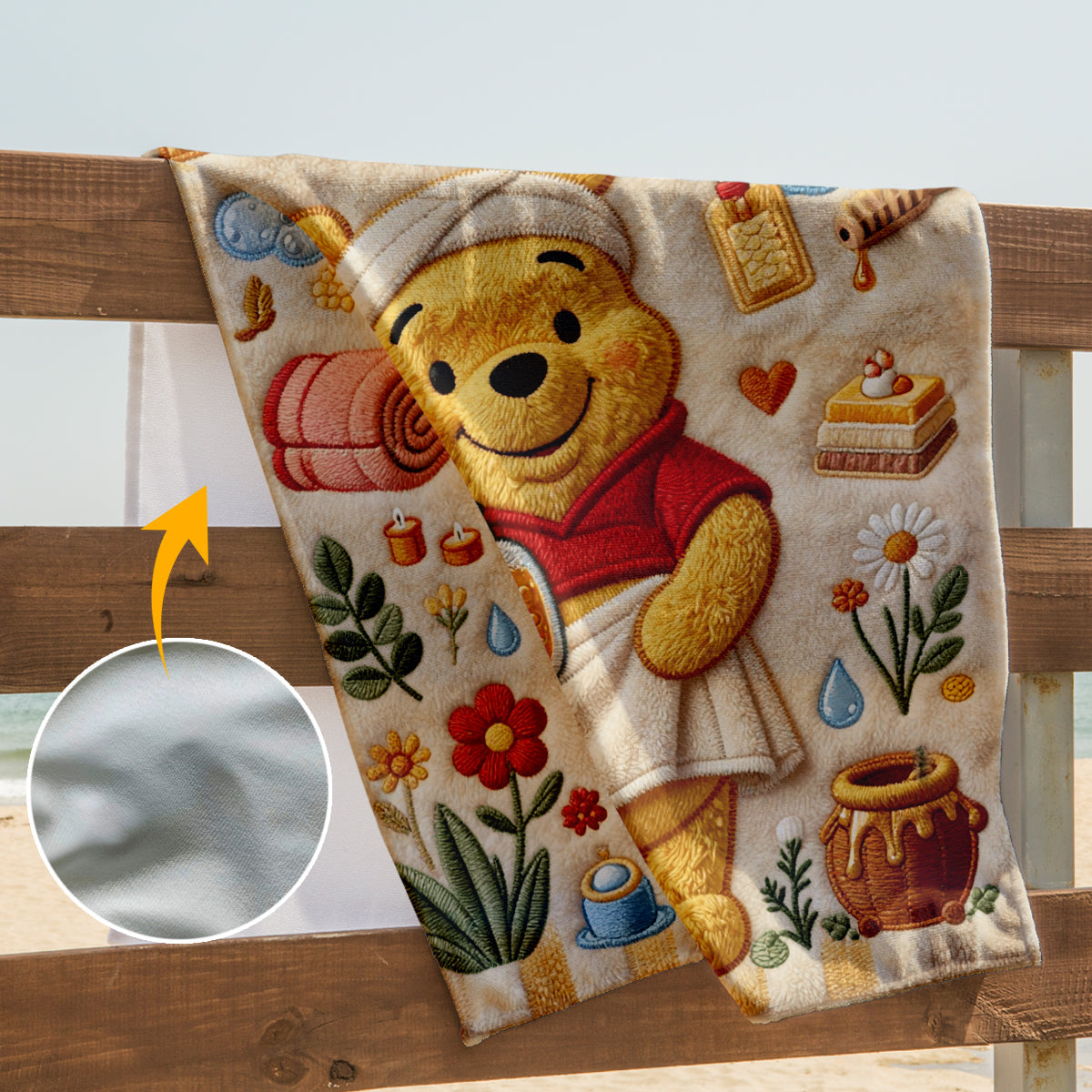 Bathing Time - Personalized Yellow Bear Quick-dry Beach Towel/ Bath Towel