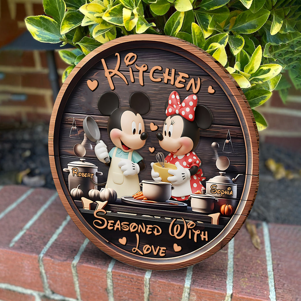 Kitchen Seasoned With Love - Personalized Mouse Round Wood Sign