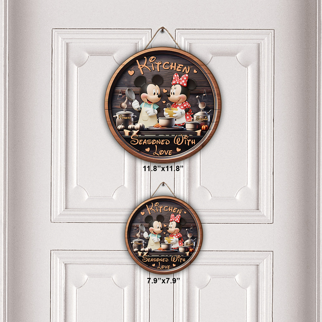 Kitchen Seasoned With Love - Personalized Mouse Round Wood Sign