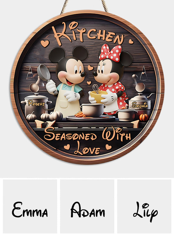 Kitchen Seasoned With Love - Personalized Mouse Round Wood Sign