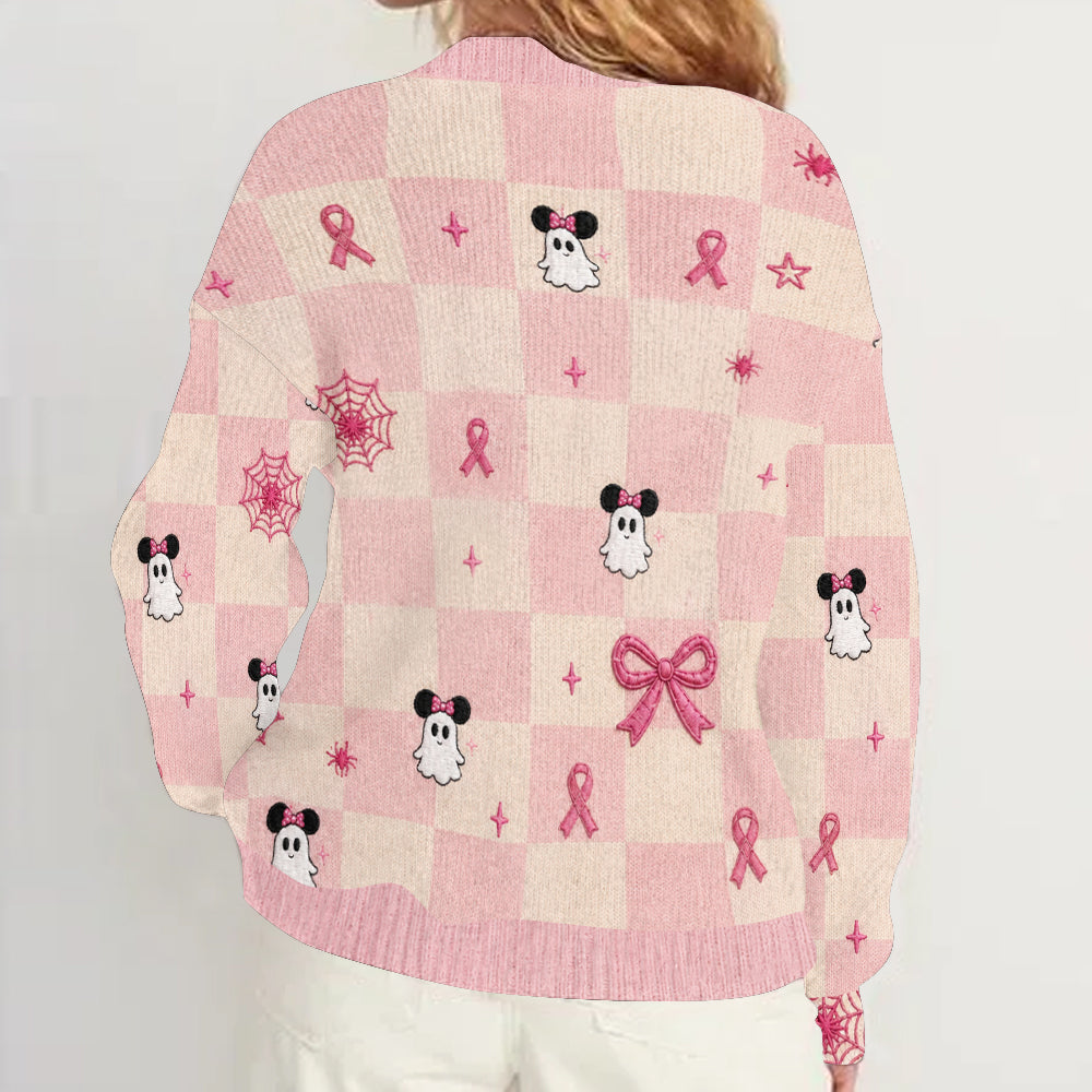 Breast Cancer Is Boo Sheet - Personalized Breast Cancer Awareness Cardigan Sweater