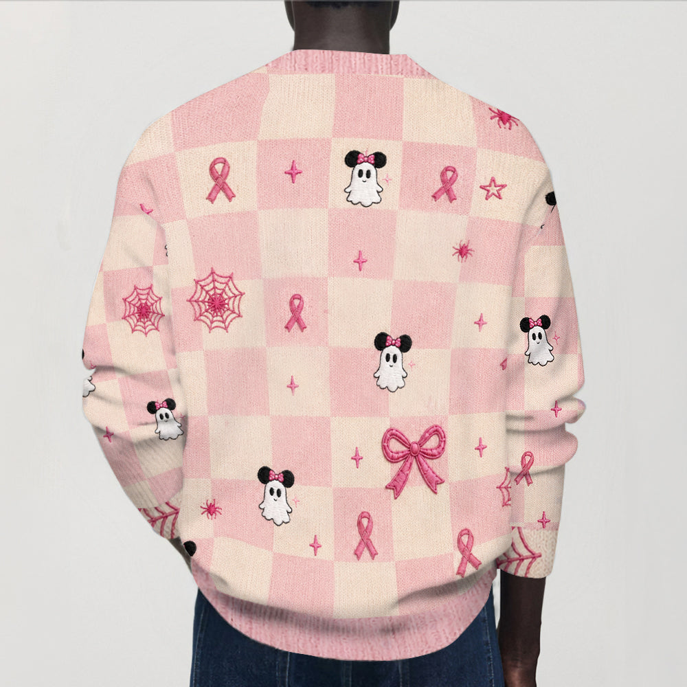 Breast Cancer Is Boo Sheet - Personalized Breast Cancer Awareness Cardigan Sweater