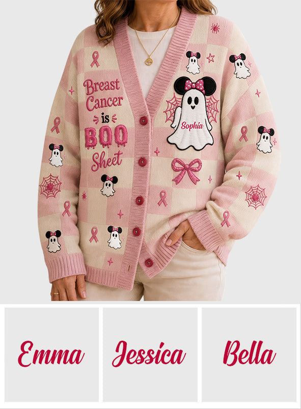 Breast Cancer Is Boo Sheet - Personalized Breast Cancer Awareness Cardigan Sweater