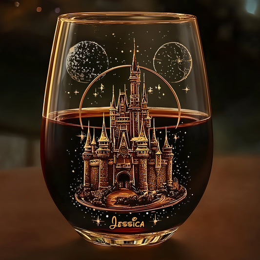 Magical Castle - Personalized Mouse All Over Wine Glass