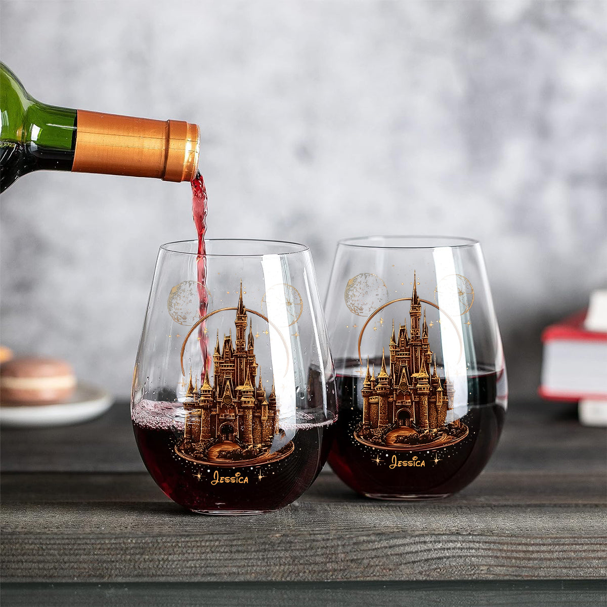 Magical Castle - Personalized Mouse All Over Wine Glass