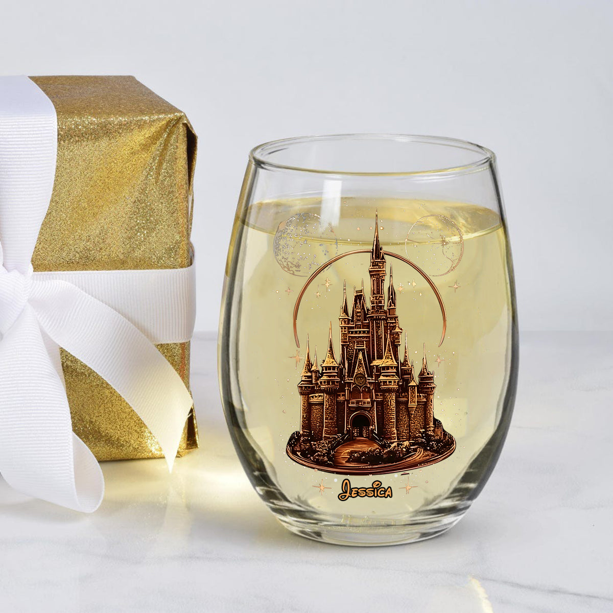 Magical Castle - Personalized Mouse All Over Wine Glass