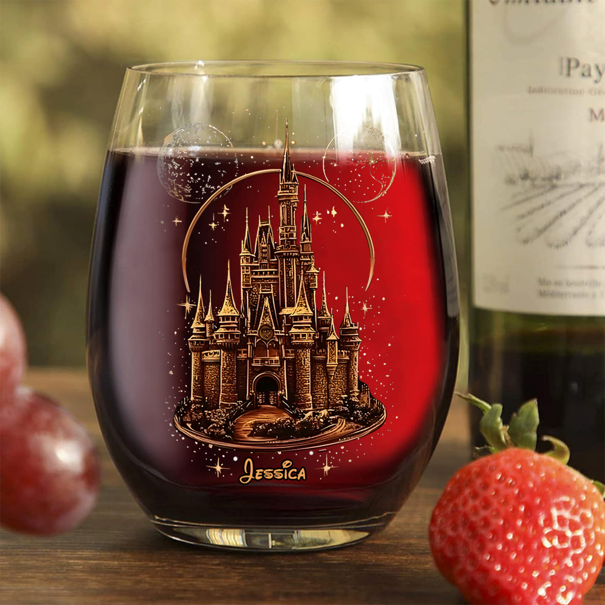 Magical Castle - Personalized Mouse All Over Wine Glass