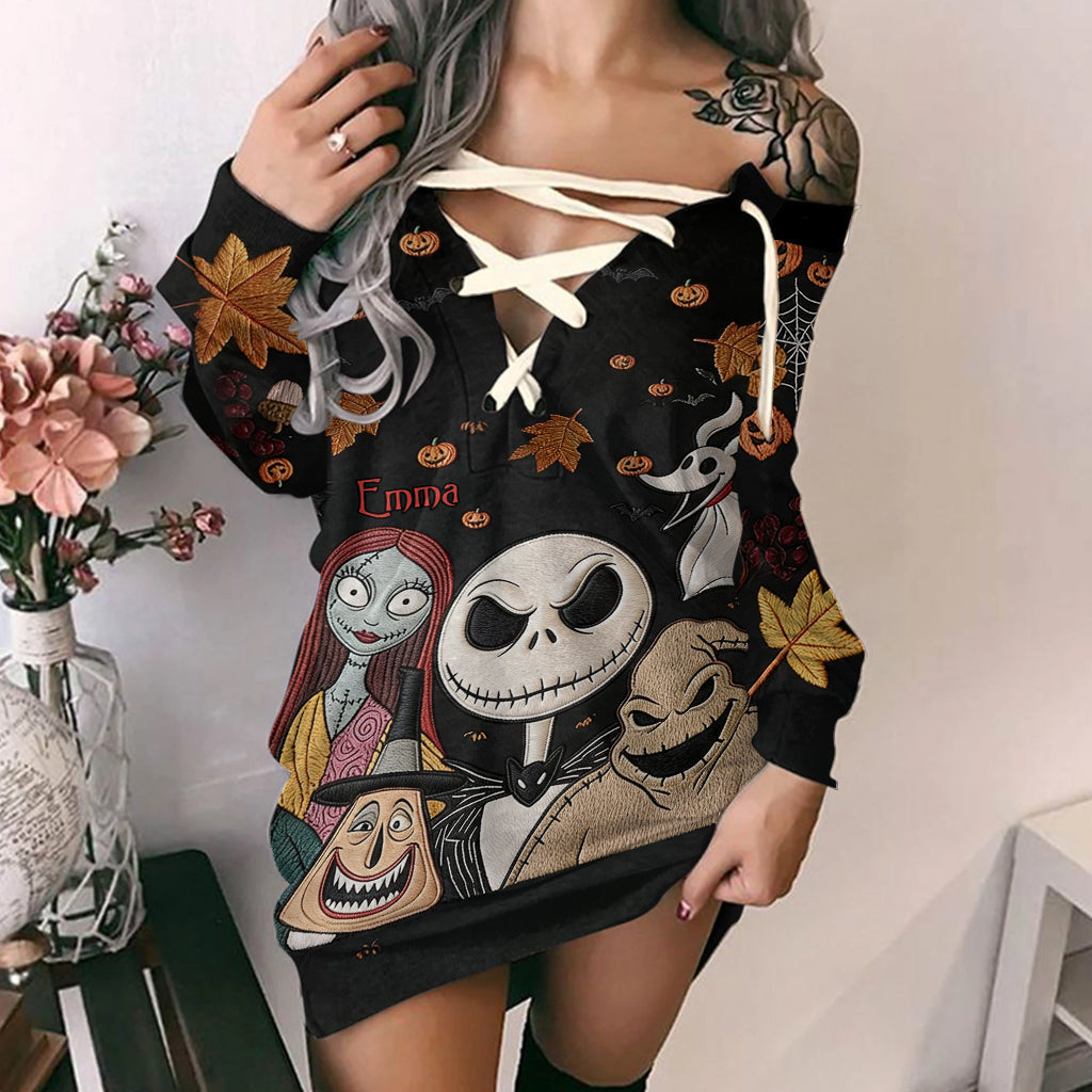 The Nightmare - Personalized Nightmare Off Shoulder Long Sleeve Dress