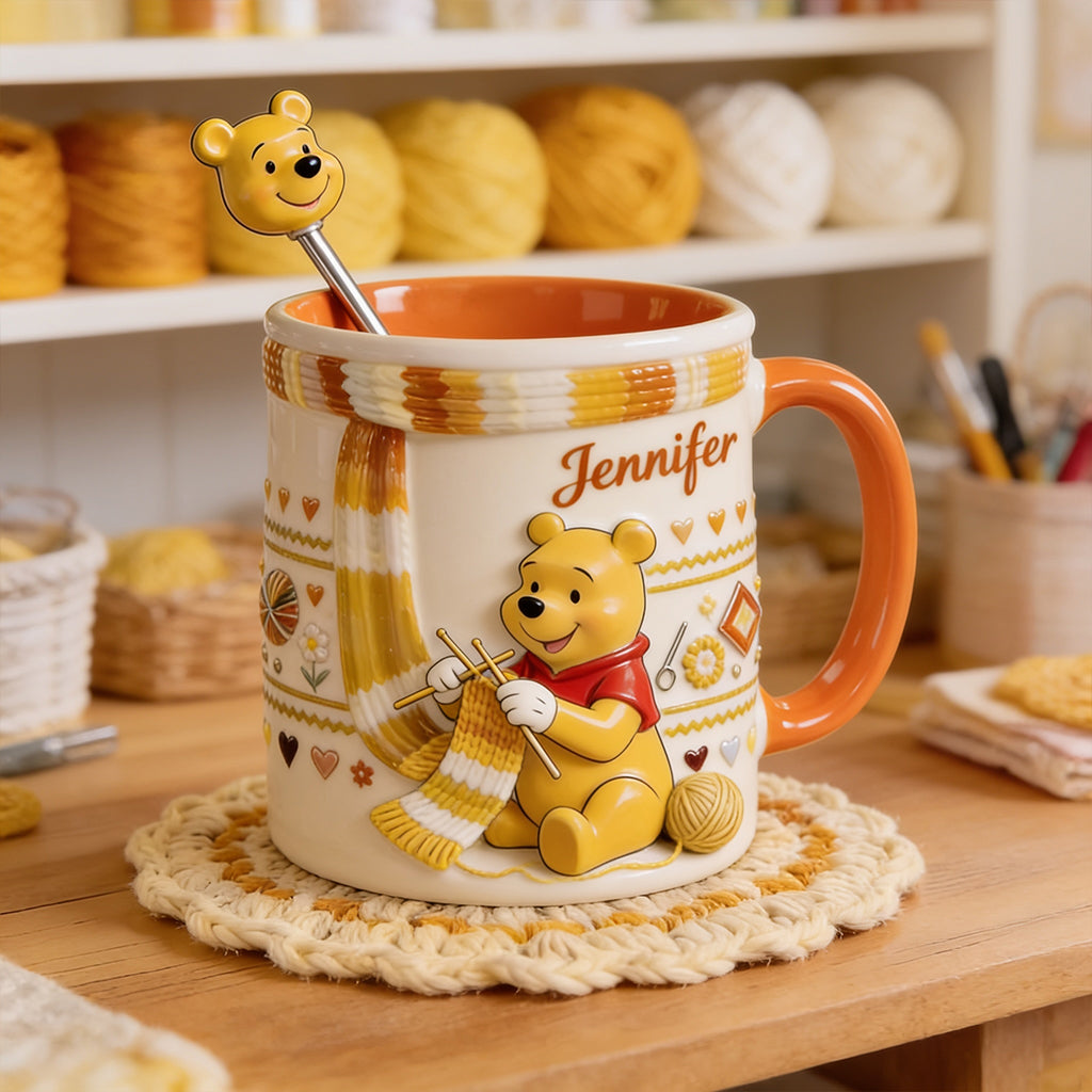 Shh I'm Crocheting - Personalized Yellow Bear Set Accent Mug with Acrylic Stirrers