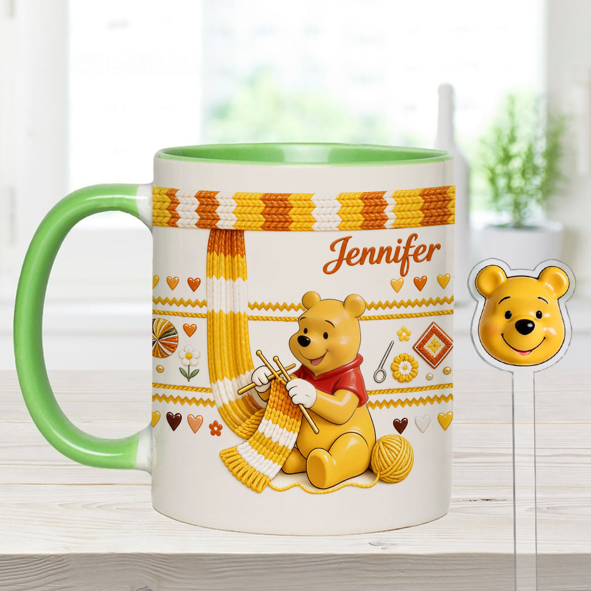 Shh I'm Crocheting - Personalized Yellow Bear Set Accent Mug with Acrylic Stirrers