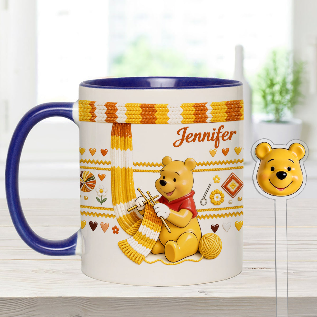 Shh I'm Crocheting - Personalized Yellow Bear Set Accent Mug with Acrylic Stirrers