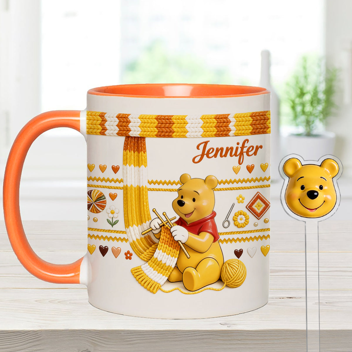 Shh I'm Crocheting - Personalized Yellow Bear Set Accent Mug with Acrylic Stirrers