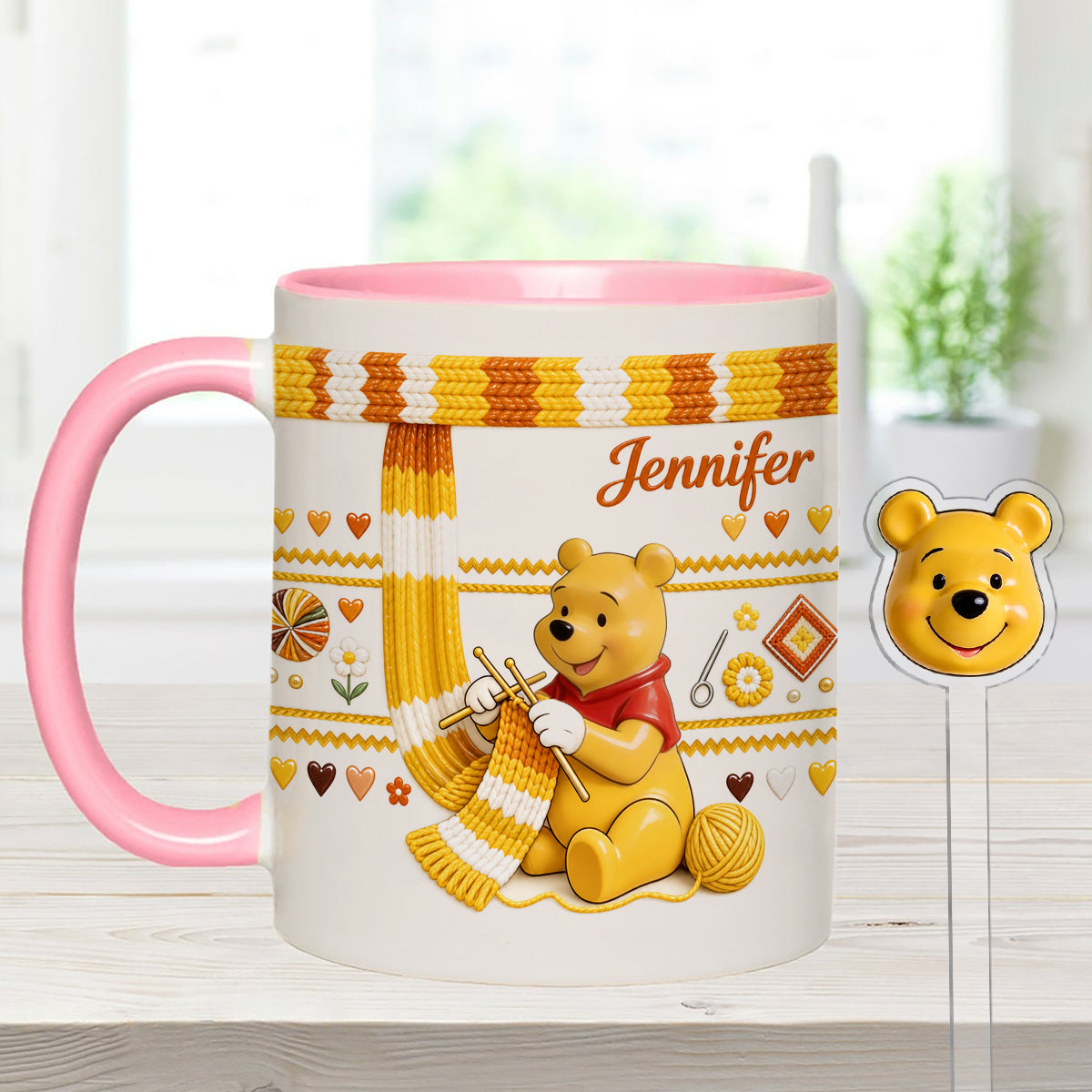 Shh I'm Crocheting - Personalized Yellow Bear Set Accent Mug with Acrylic Stirrers