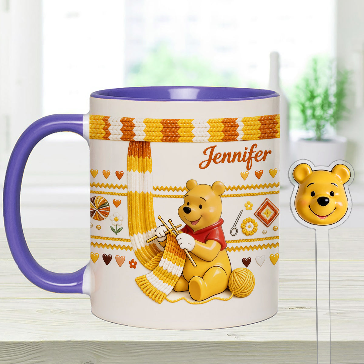 Shh I'm Crocheting - Personalized Yellow Bear Set Accent Mug with Acrylic Stirrers