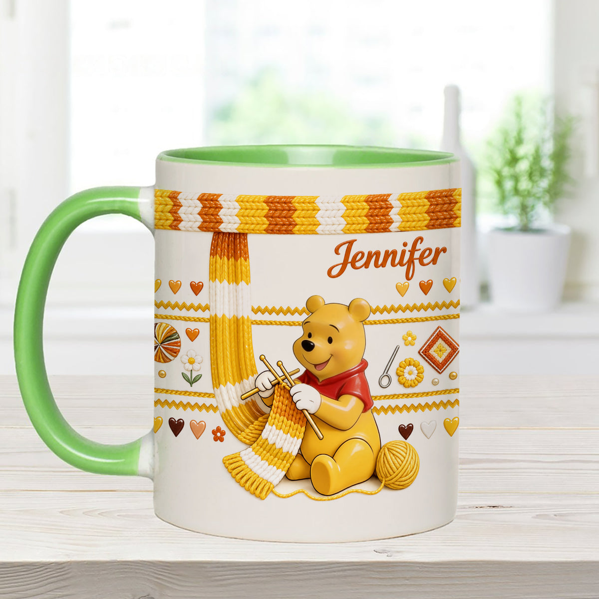 Shh I'm Crocheting - Personalized Yellow Bear Set Accent Mug with Acrylic Stirrers
