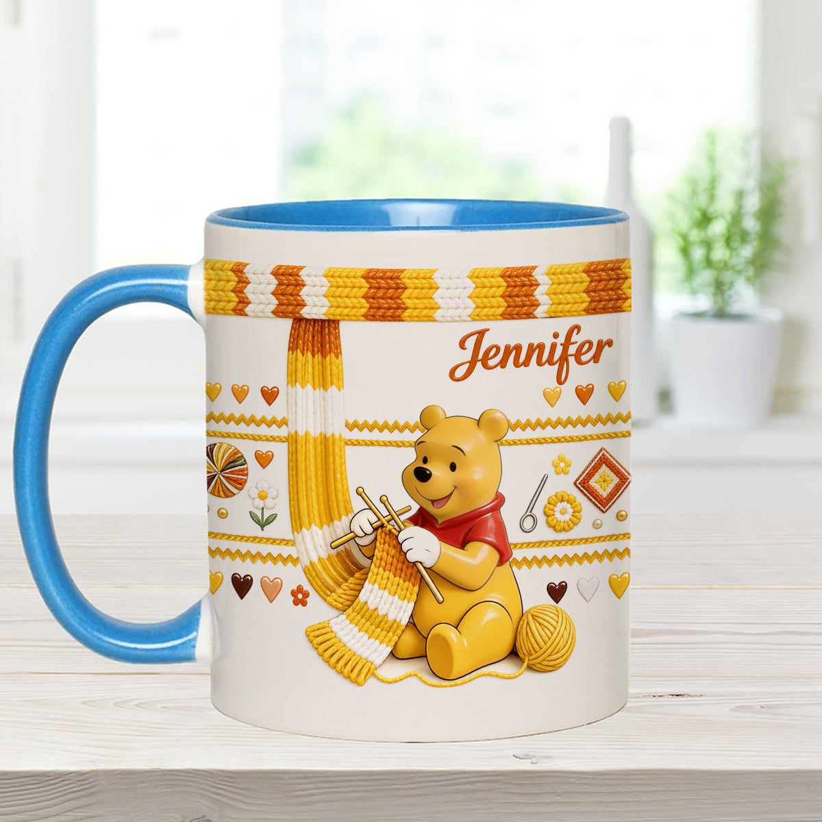 Shh I'm Crocheting - Personalized Yellow Bear Set Accent Mug with Acrylic Stirrers