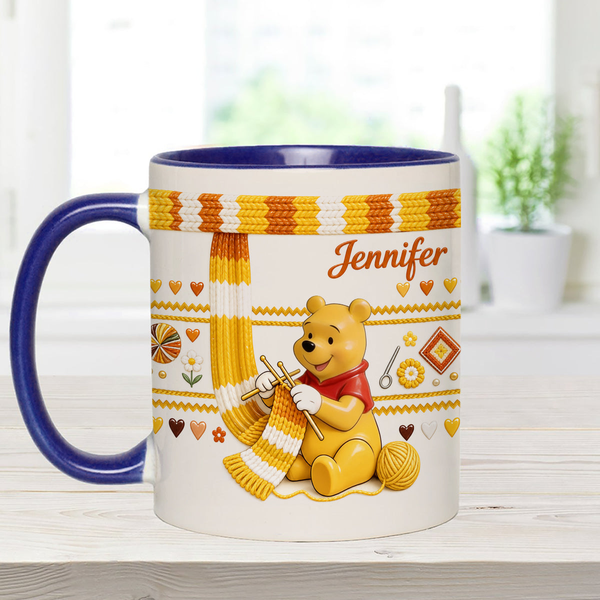 Shh I'm Crocheting - Personalized Yellow Bear Set Accent Mug with Acrylic Stirrers