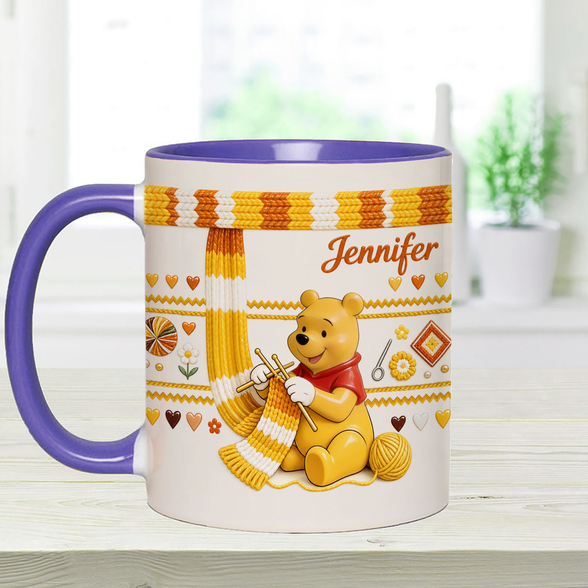 Shh I'm Crocheting - Personalized Yellow Bear Set Accent Mug with Acrylic Stirrers