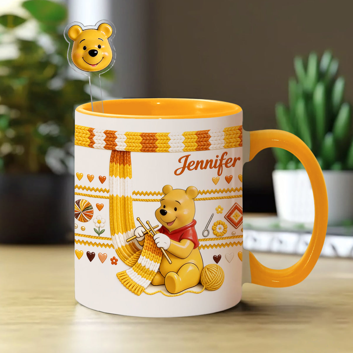 Shh I'm Crocheting - Personalized Yellow Bear Set Accent Mug with Acrylic Stirrers