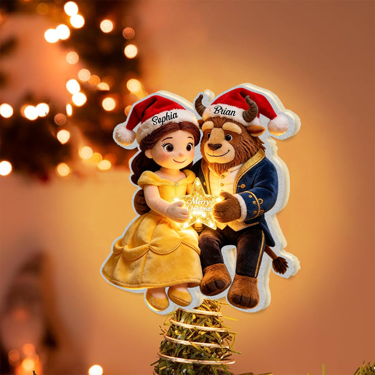 Tale As Old As Time - Personalized Beauty And The Beast LED Light Tree Topper