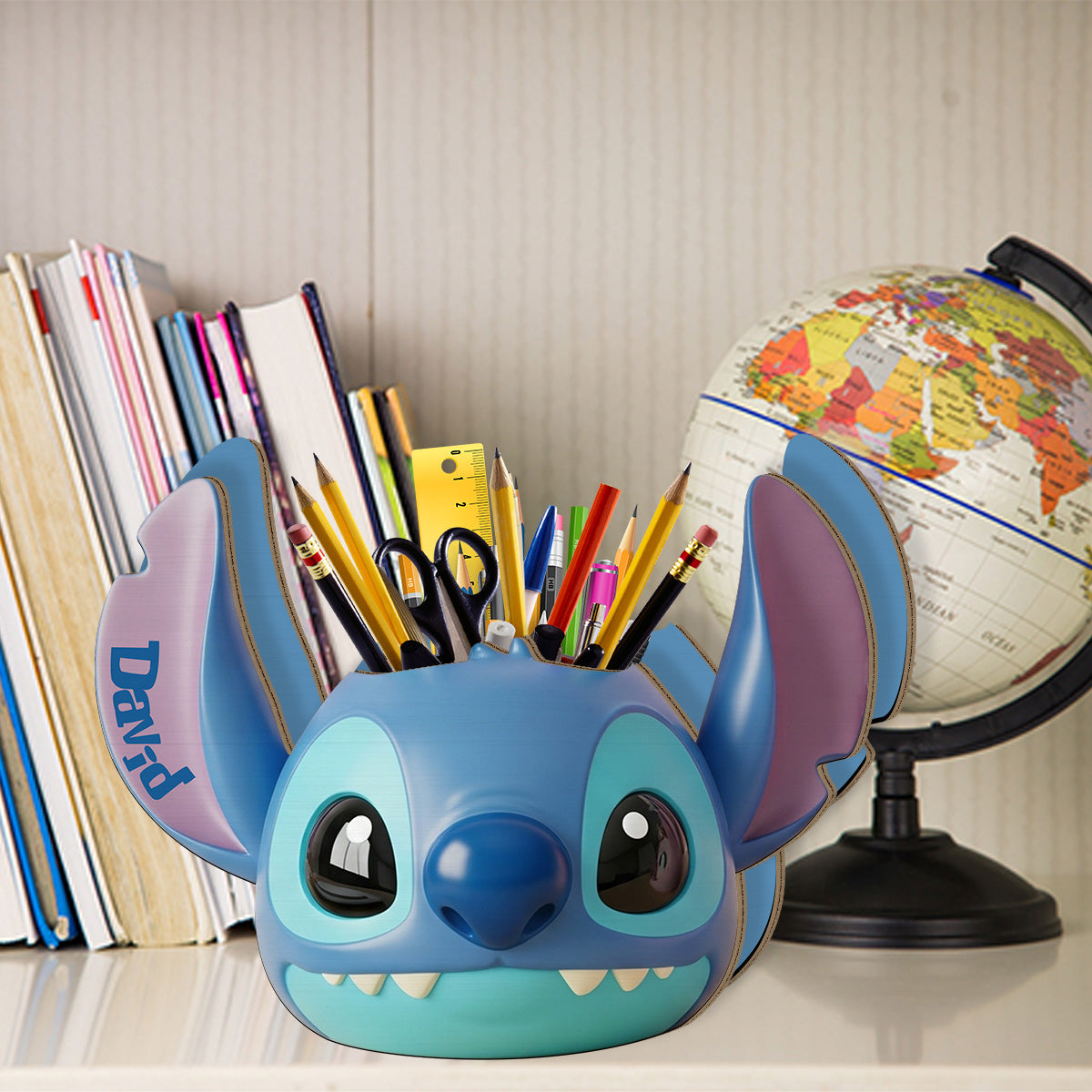 Blue and Pink Monster - Personalized Ohana Wooden Pen Holder