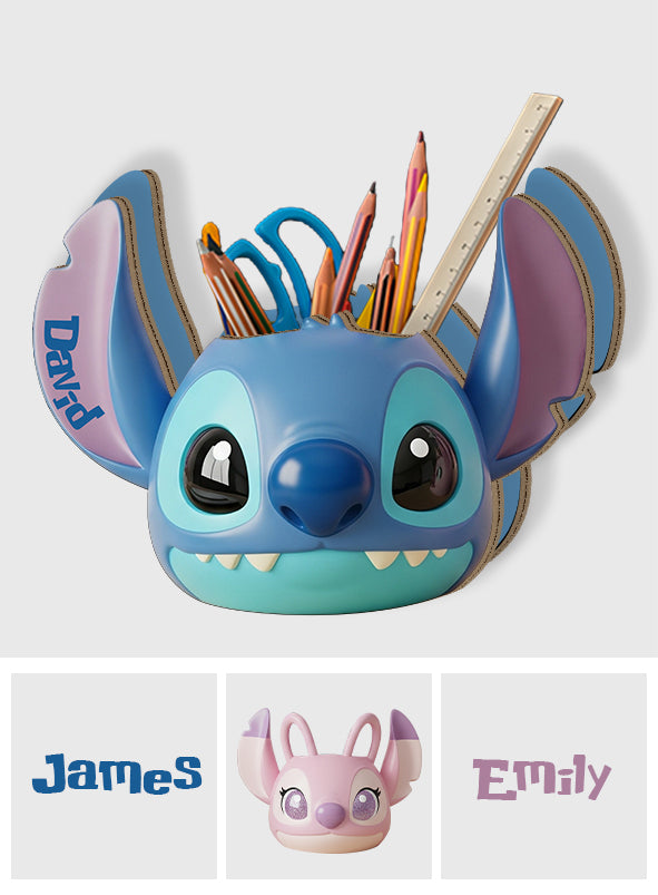 Blue and Pink Monster - Personalized Ohana Wooden Pen Holder