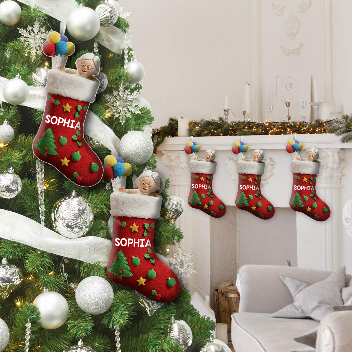 Merry Christmas - Personalized Couple Shaped Christmas Stocking