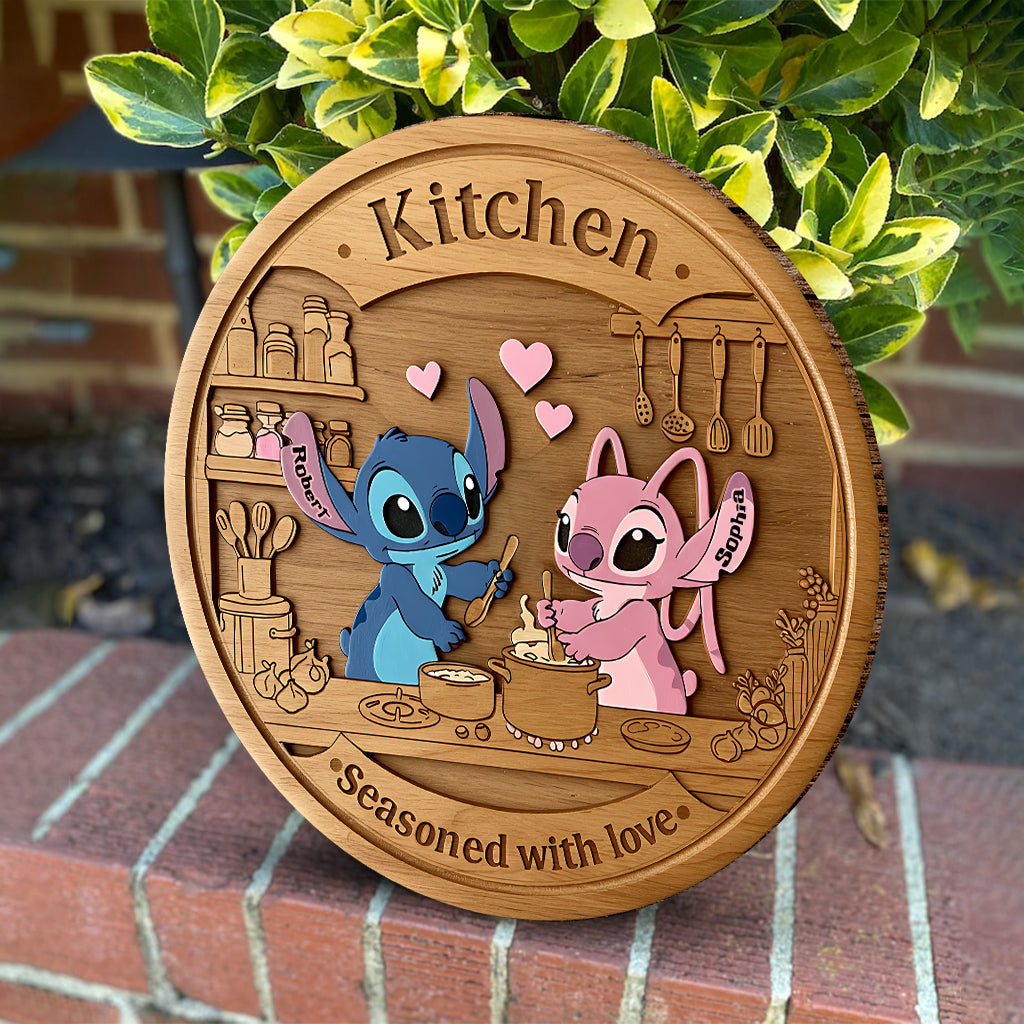 This Kitchen is Seasoned With Love - Personalized Ohana Round Wood Sign