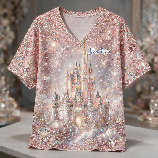 Magic Castle - Personalized Dream Trip Fully Printed V-Neck T-Shirt