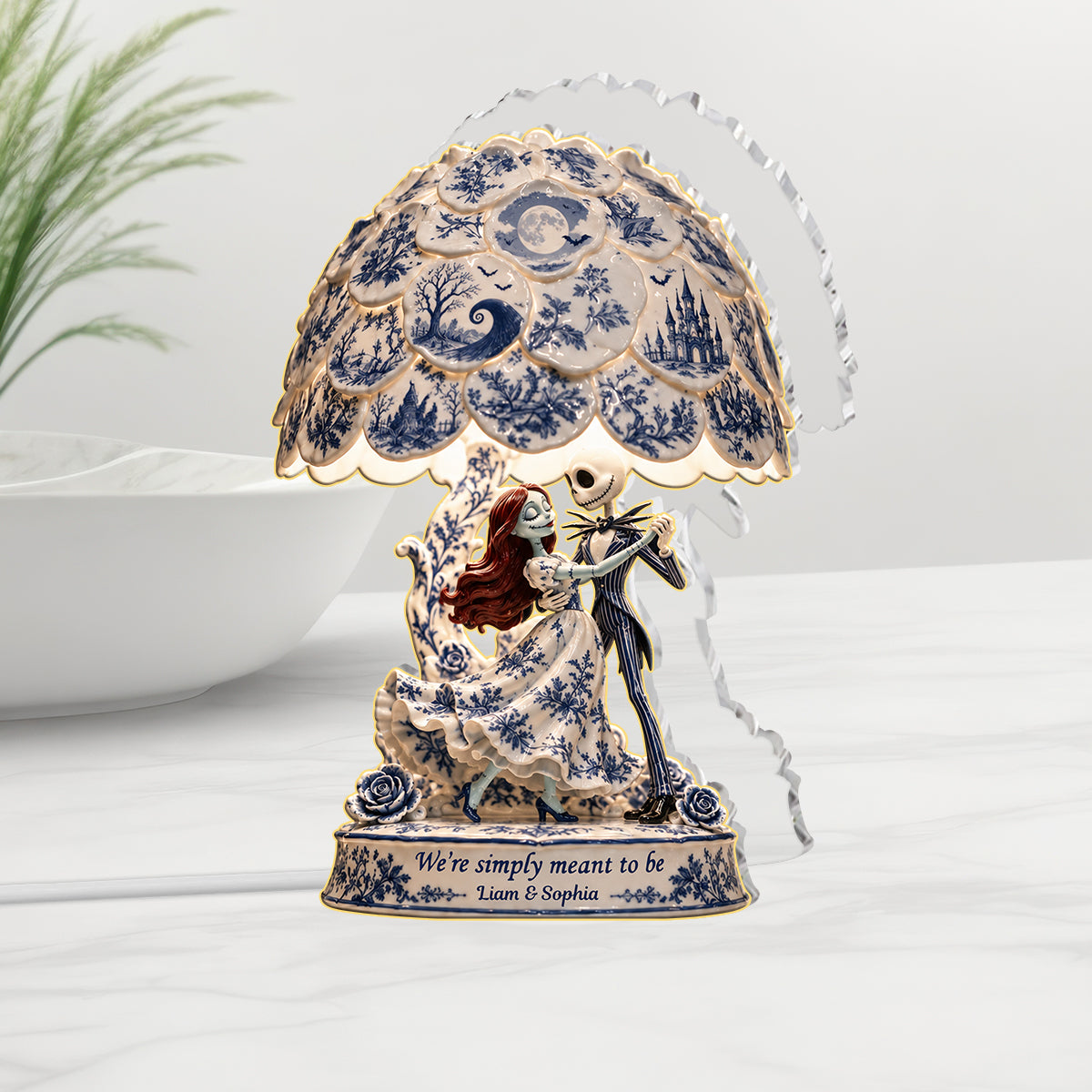 Toile de Jouy Skeleton Couple - Personalized Nightmare Acrylic LED Night Light