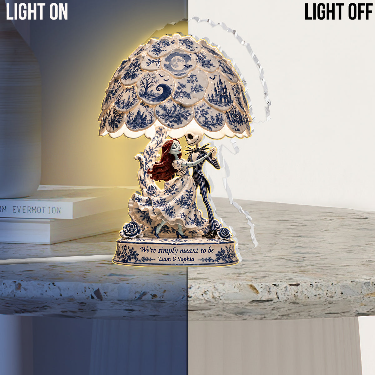 Toile de Jouy Skeleton Couple - Personalized Nightmare Acrylic LED Night Light