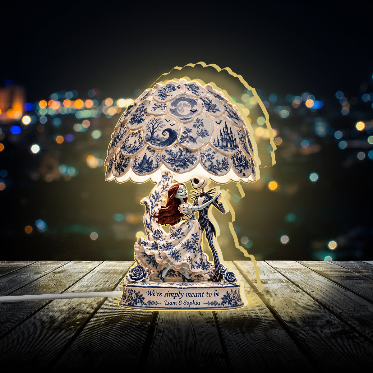 Toile de Jouy Skeleton Couple - Personalized Nightmare Acrylic LED Night Light