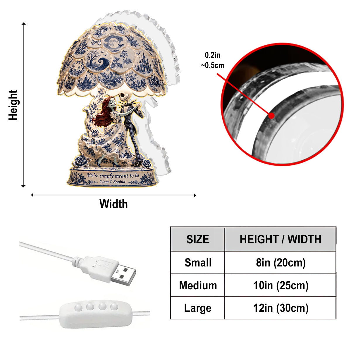 Toile de Jouy Skeleton Couple - Personalized Nightmare Acrylic LED Night Light