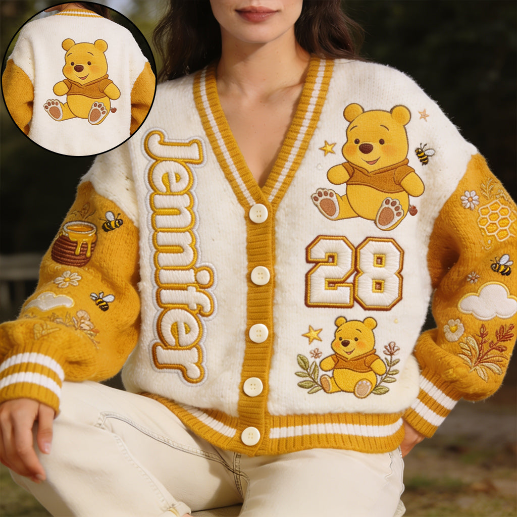 Yellow Bear - Personalized Yellow Bear Cardigan Sweater