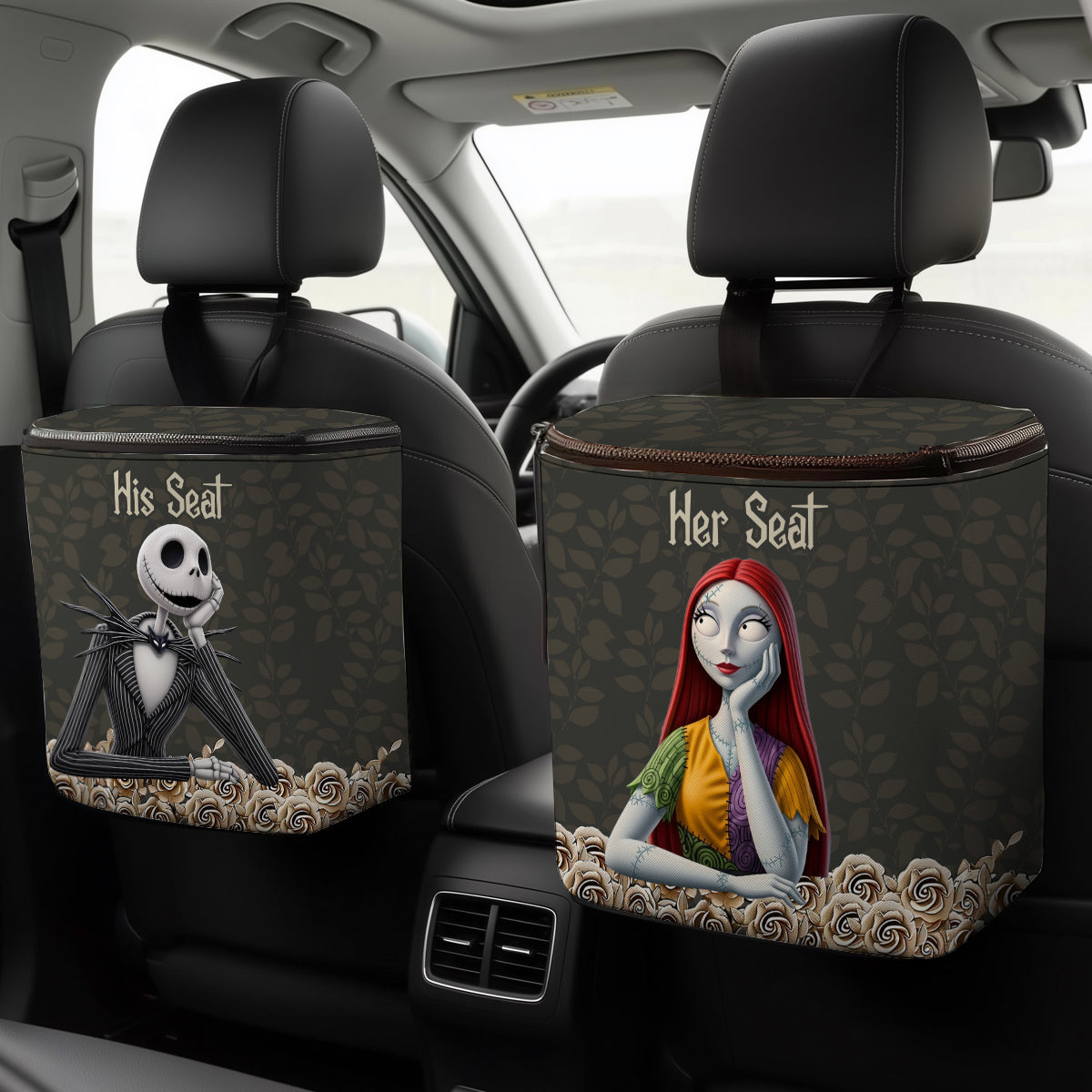 Jack & Sallly Night Before Christmas - Personalized Nightmare Portable Car Trash Can/ Organizer