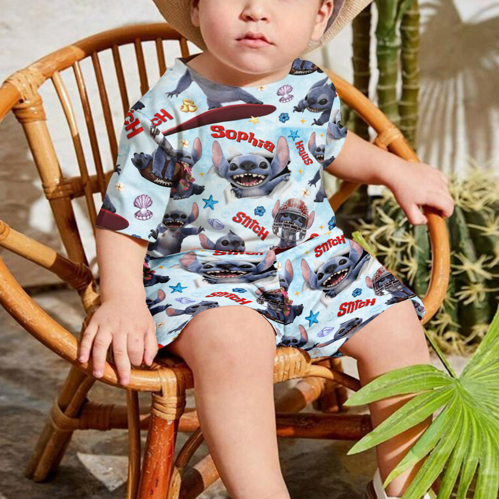 Blue Alien - Personalized Ohana Kid T-shirt & Shorts